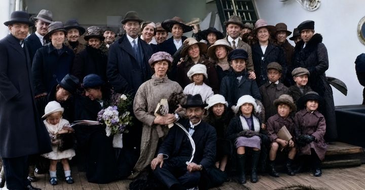Family on deck · 1930s, restored